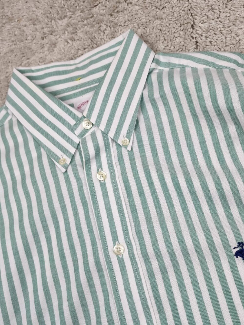 Brooks Brothers Button Down Shirt Mens Large L Green Oxford 100% Supima Stripe - Picture 4 of 7